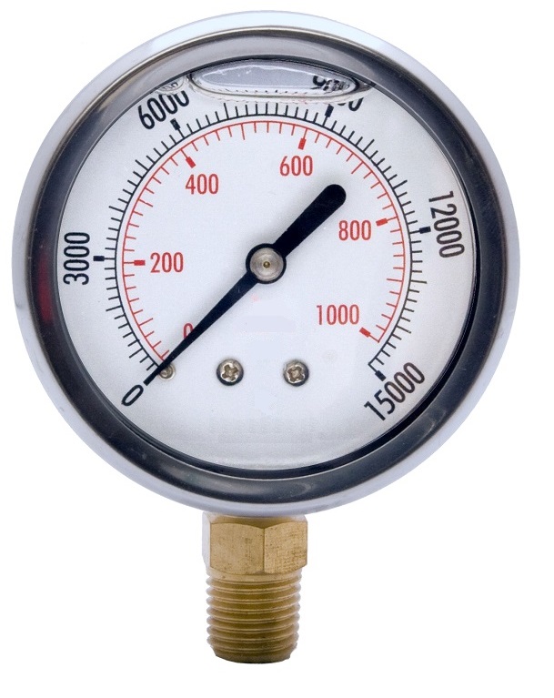 2 1/2" (63mm) 1/4" NPT with Standard Bottom Connection - Filled Model J6 Gauge - 1/4" NPT Standard Bottom Connection Filled
